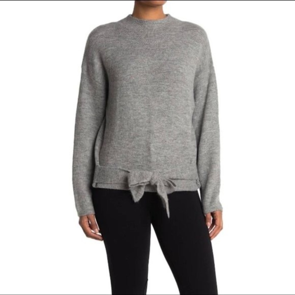 Wayf Mock Neck Tie Waist Sweater in Grey Size S